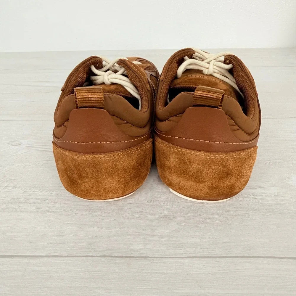 Tory Burch Field Sneakers Womens 8.5 Brown Leather Suede Lace Up Comfort Chic